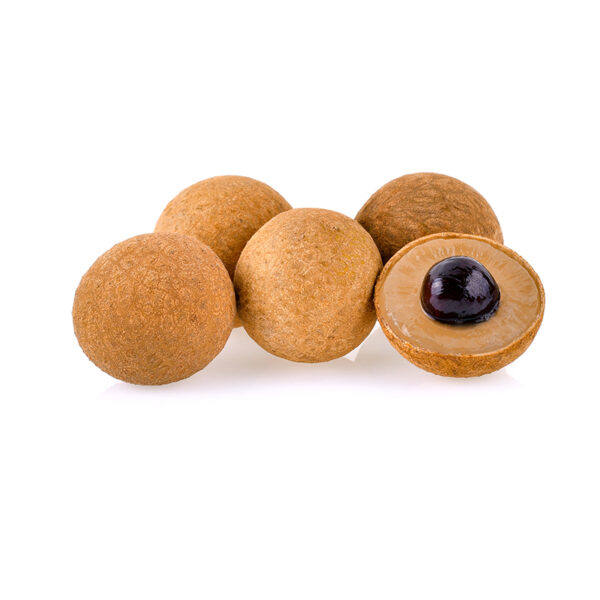 Dangleman Longan (Dimocarpus longan) fruit sliced and isolated on white